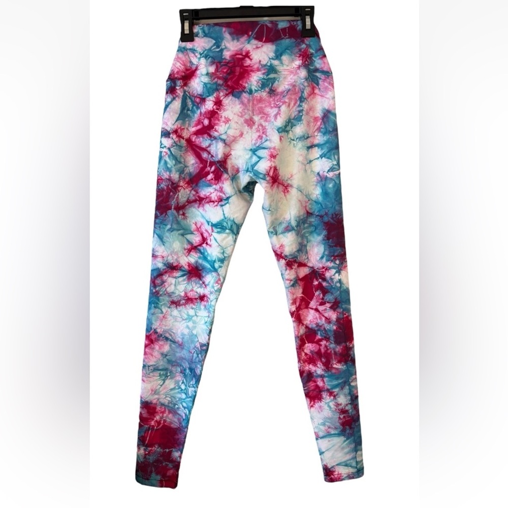 Aviator Nation Hand Dyed Tie Dye Leggings Medium M Turquoise 27" Inseam $138 - Picture 4 of 5